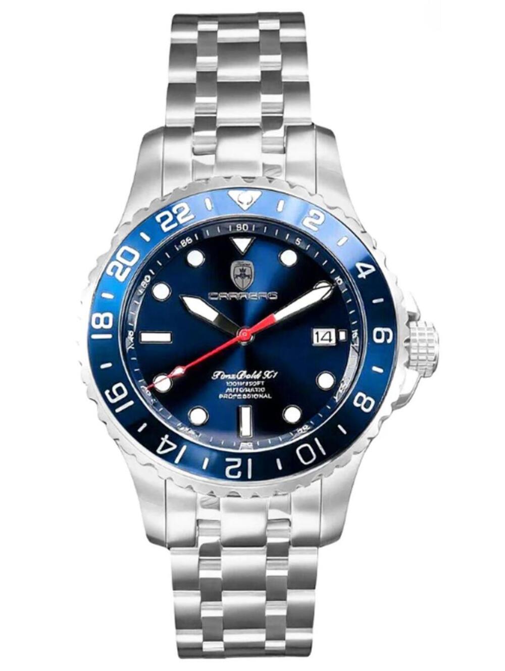 Carrero Men's Automatic Professional Wristwatch with Blue Dial and Stainless-Ste